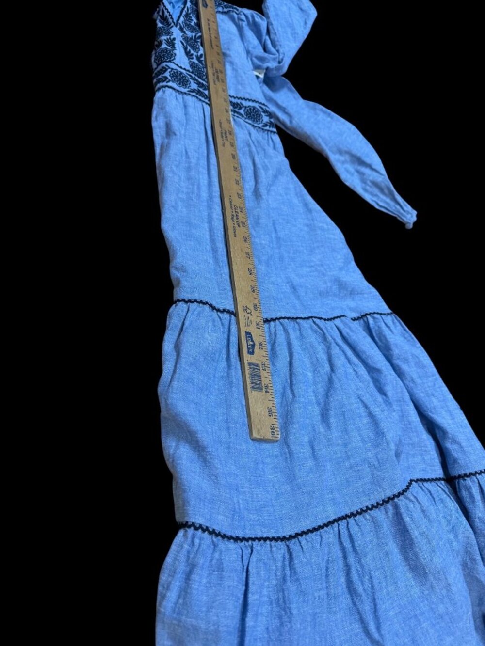 Boden Violet Trim Linen Tiered Maxi Dress Embroidered Size 6 western Boho chic - Picture 6 of 12